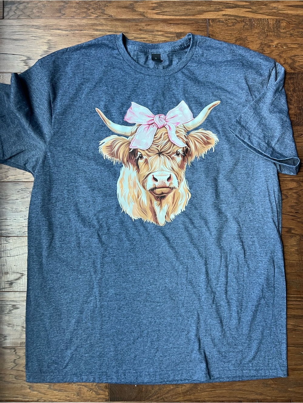 Heather Blue Graphic Tee with Pink Bow Cow